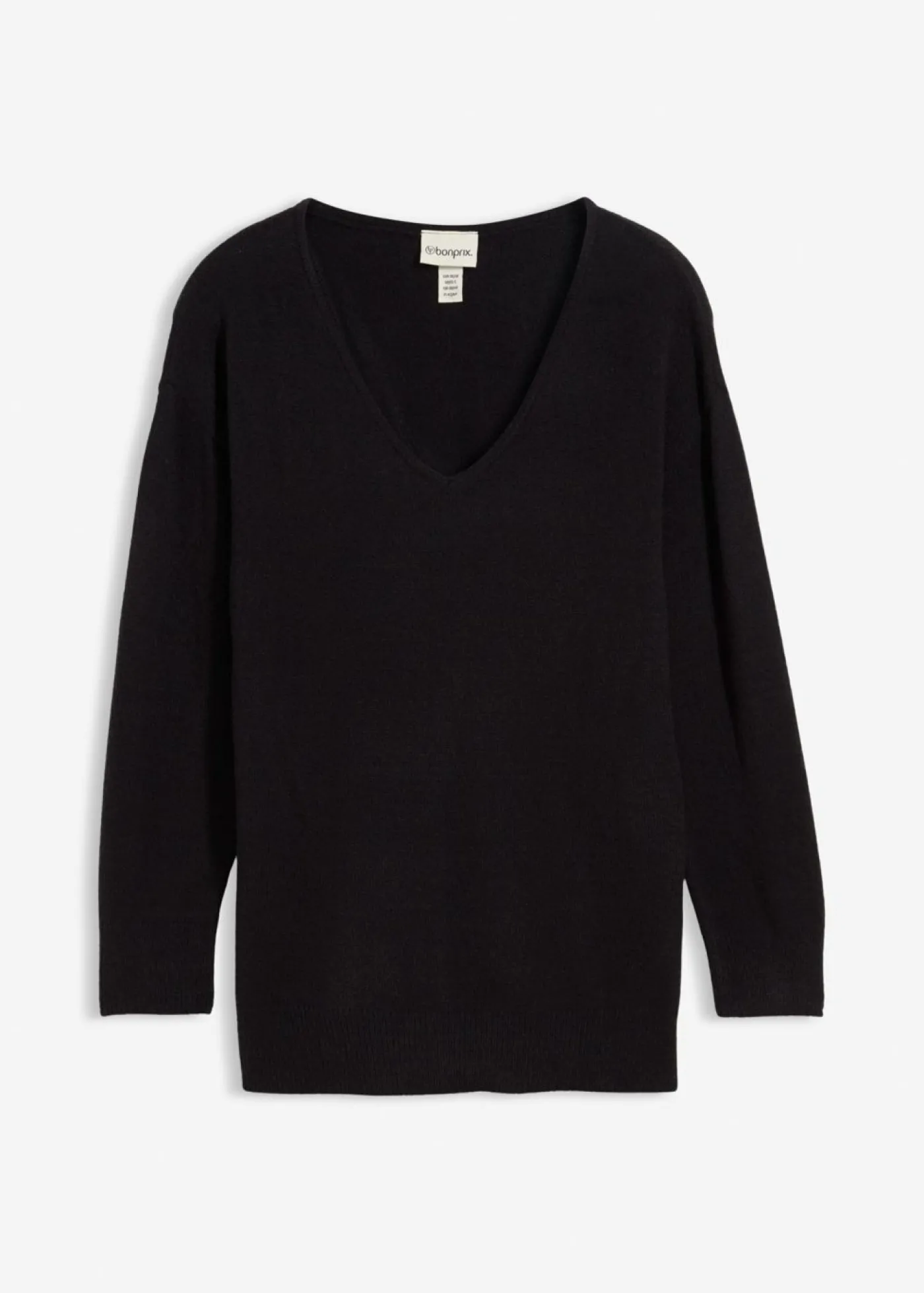 bonprix bonprix Jersey largo con corte holgado y aberturas laterales Negro