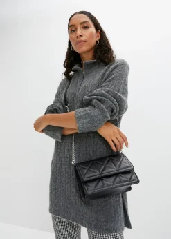 bonprix bonprix Jersey largo con patrón trenzado Antracita jaspeado Sale
