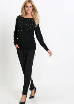 bonprix bonprix Jersey largo con piedras brillantes Negro-plateado Clearance