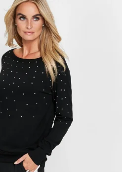 bonprix bonprix Jersey largo con piedras brillantes Negro-plateado Clearance