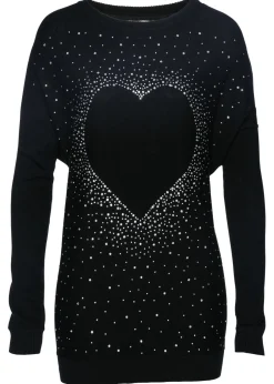 bonprix bonprix Jersey largo de mezcla de algodón Negro metalizado New