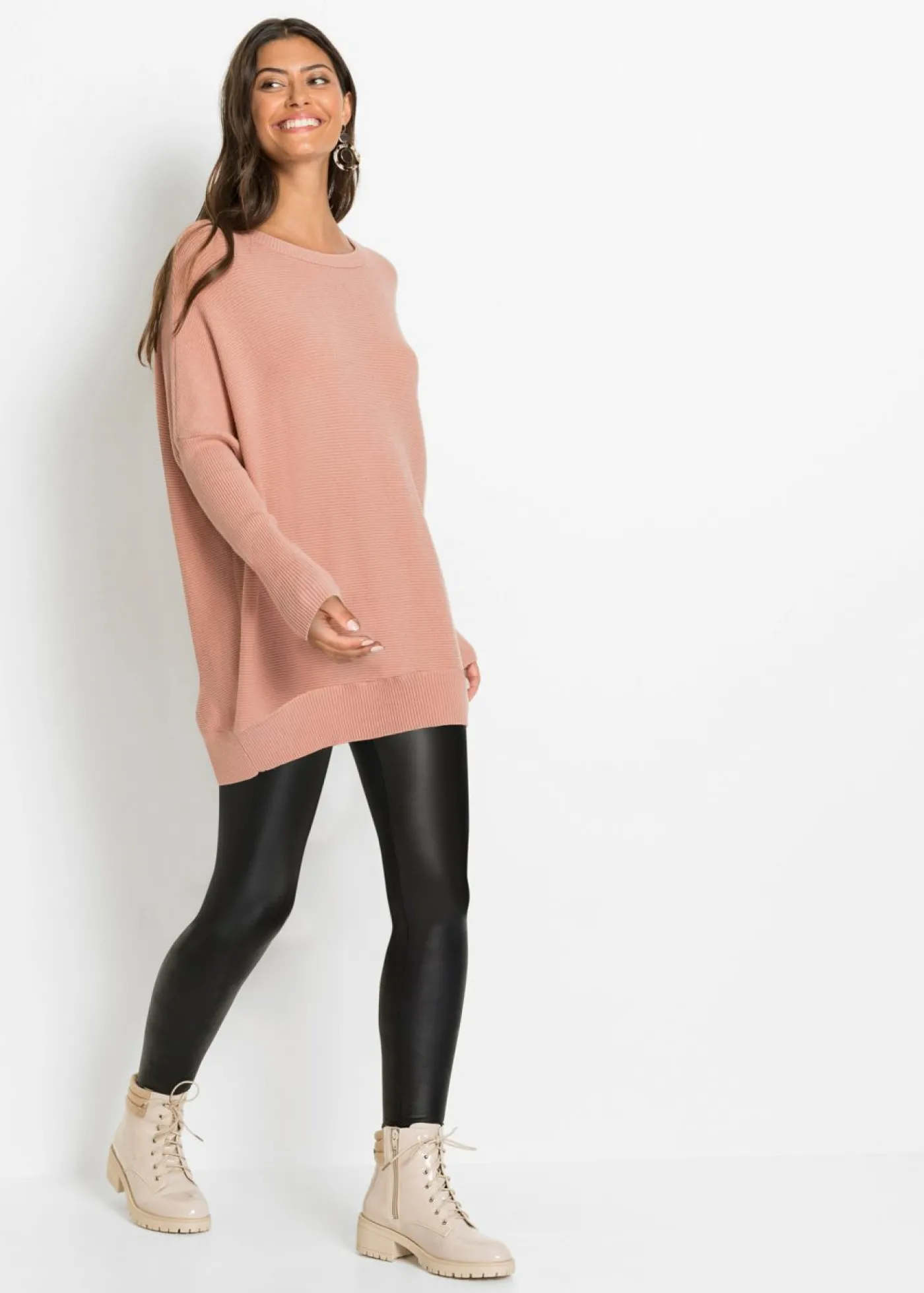bonprix bonprix Jersey largo de mezcla de viscosa rosa viejo moteado Clearance