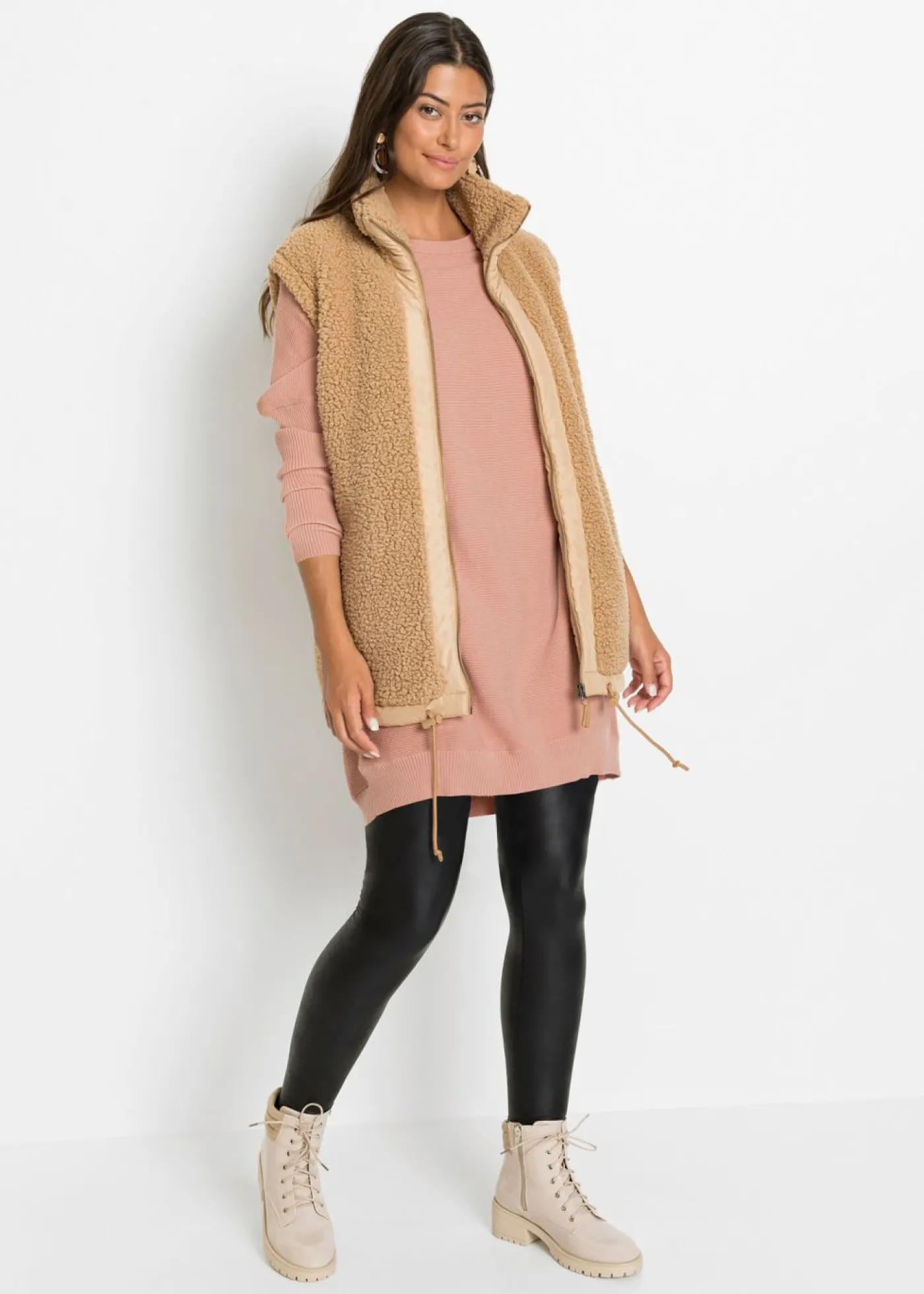 bonprix bonprix Jersey largo de mezcla de viscosa rosa viejo moteado Clearance
