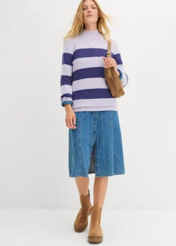 bonprix bonprix Jersey largo de punto azul pacífico oscuro-violeta perla con rayas Outlet