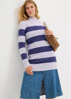 bonprix bonprix Jersey largo de punto azul pacífico oscuro-violeta perla con rayas Outlet