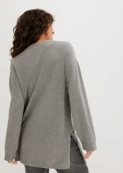 bonprix bonprix Jersey largo de punto fino con aberturas laterales en mezcla de viscosa gris jaspeado moteado Outlet