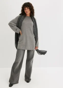 bonprix bonprix Jersey largo de punto fino con aberturas laterales en mezcla de viscosa gris jaspeado moteado Outlet