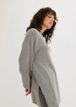 bonprix bonprix Jersey largo de punto fino con aberturas laterales en mezcla de viscosa gris jaspeado moteado Outlet