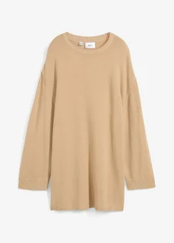 bonprix bonprix Jersey largo de punto fino con aberturas laterales en mezcla de viscosa beige pardo moteado Discount