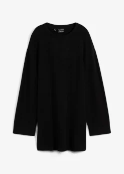 bonprix bonprix Jersey largo de punto fino con aberturas laterales en mezcla de viscosa Negro Online