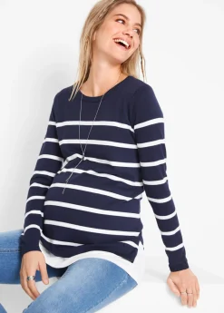 bonprix bonprix Jersey ligero 2 en 1 para embarazo/lactancia Gris guijarro-azul marino de rayas New