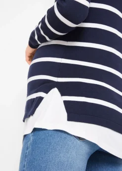 bonprix bonprix Jersey ligero 2 en 1 para embarazo/lactancia Gris guijarro-azul marino de rayas New