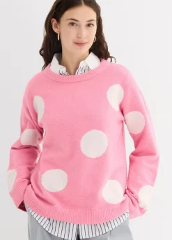 bonprix bonprix Jersey oversize rosa brillante con lunares blancos Outlet