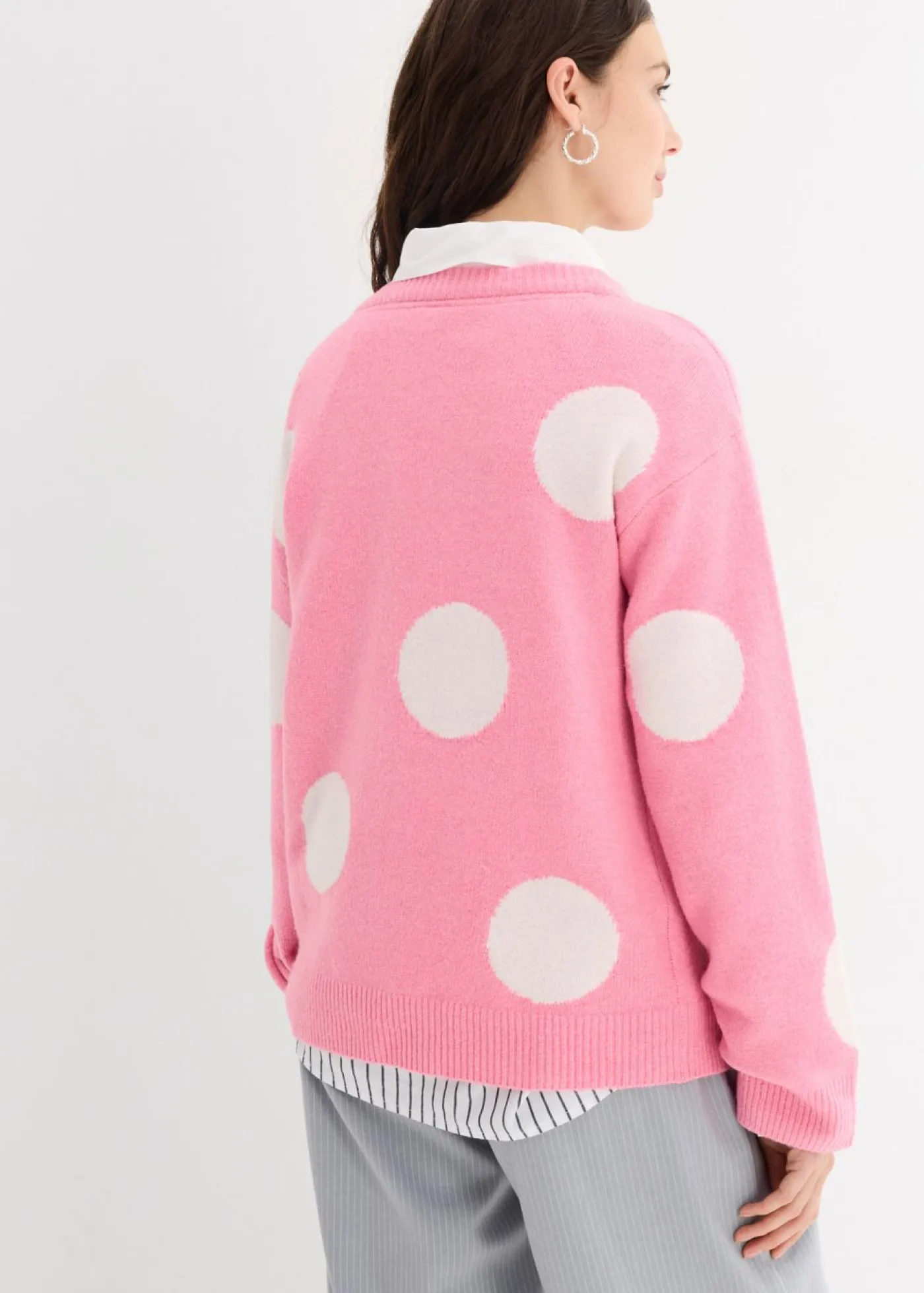 bonprix bonprix Jersey oversize rosa brillante con lunares blancos Outlet