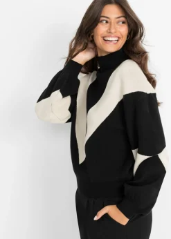 bonprix bonprix Jersey oversize Negro-gris guijarro New