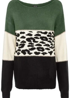 bonprix bonprix Jersey oversize Negro-verde claro-crema Clearance