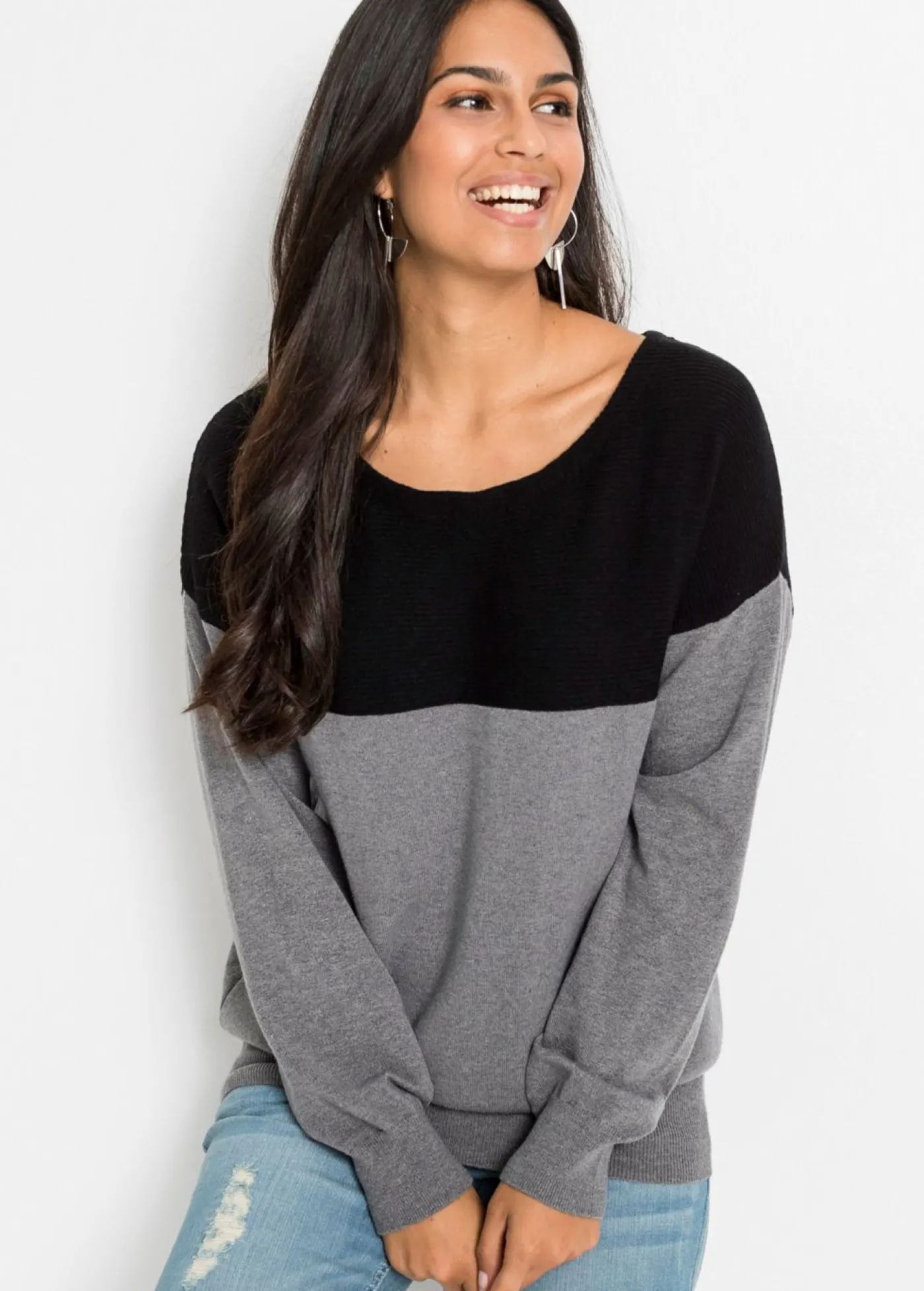 bonprix bonprix Jersey oversize Negro-gris jaspeado Discount