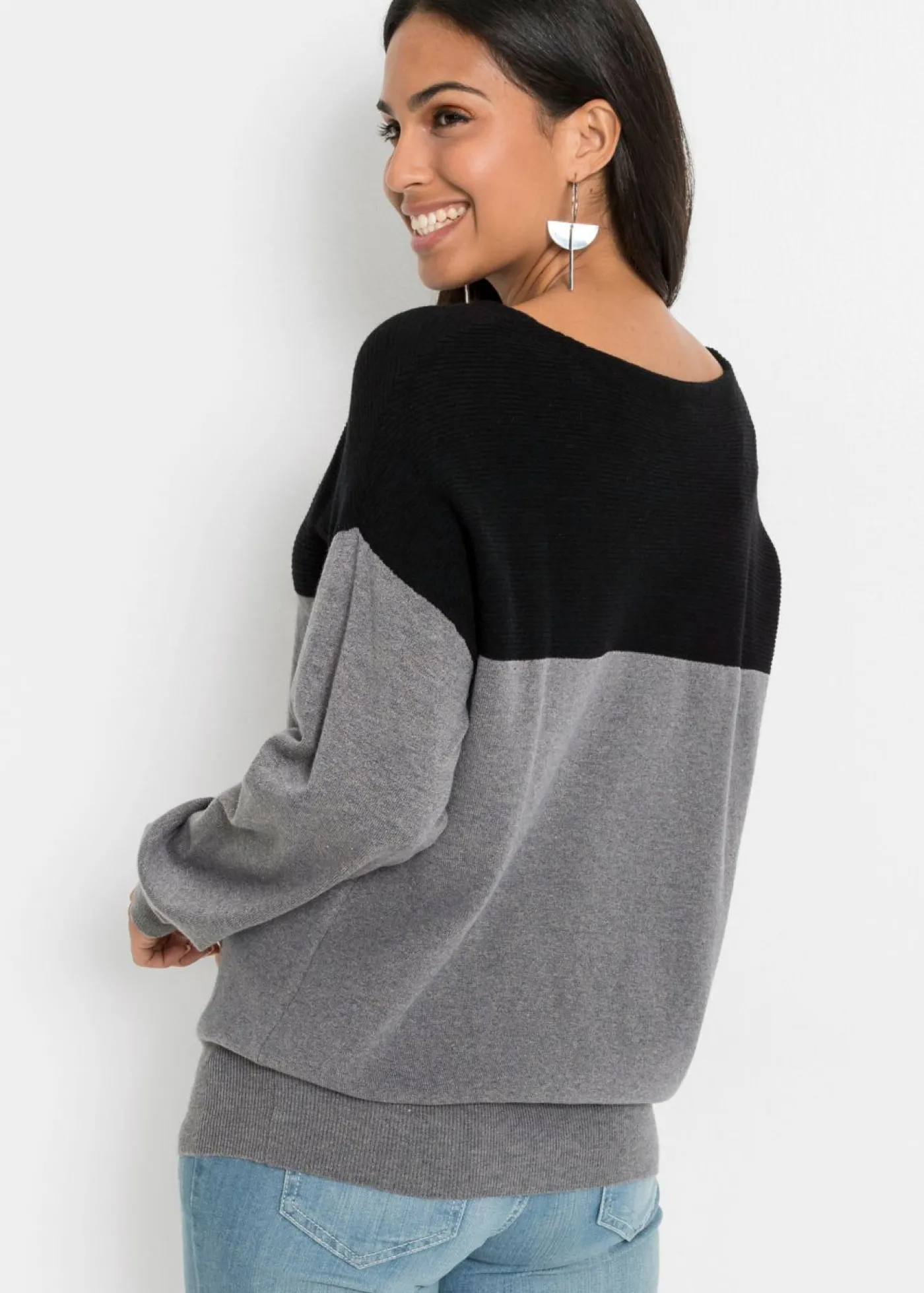 bonprix bonprix Jersey oversize Negro-gris jaspeado Discount