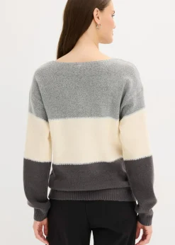 bonprix bonprix Jersey oversize Gris jaspeado/antracita con estampado de leopardo Online