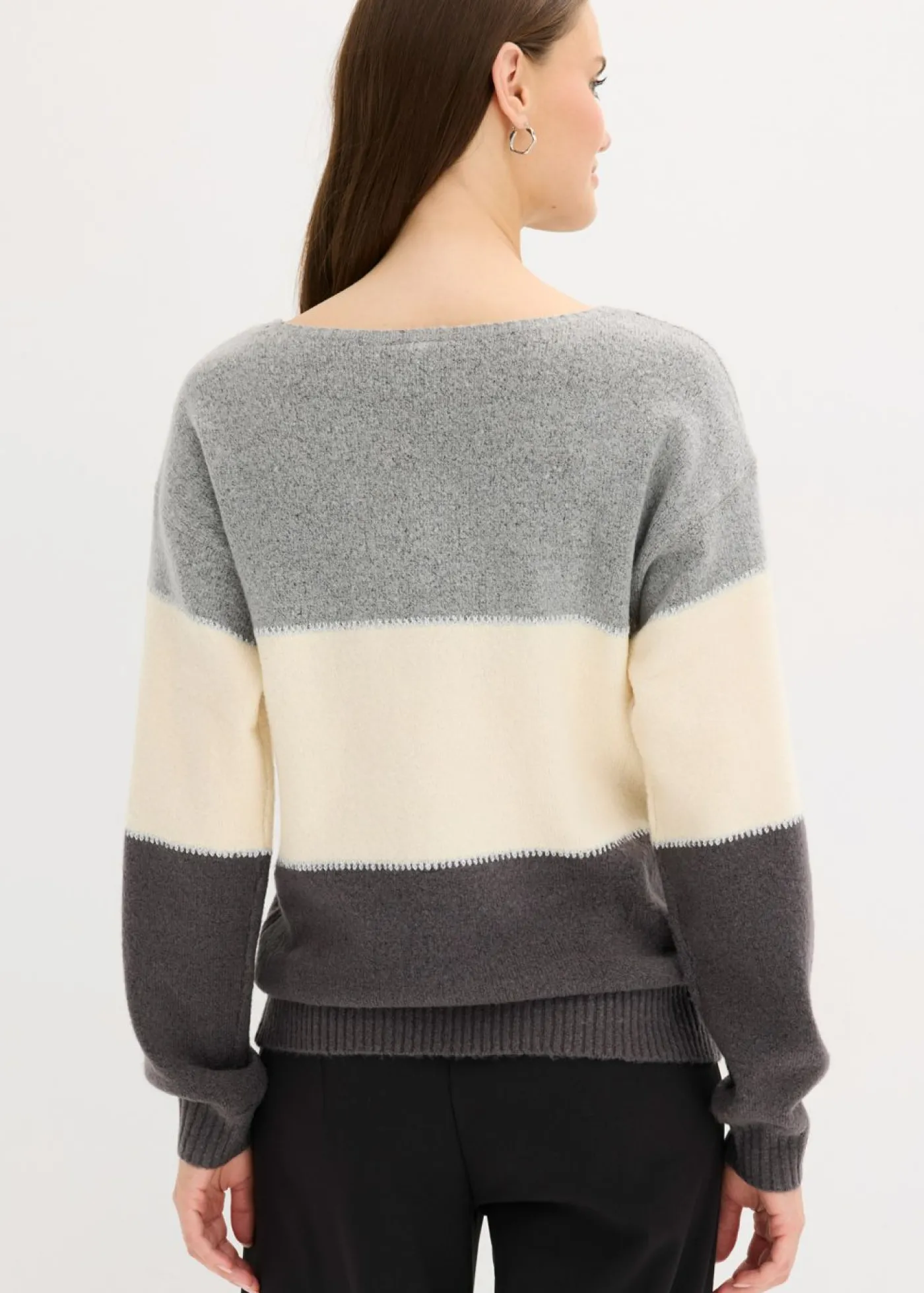 bonprix bonprix Jersey oversize Gris jaspeado/antracita con estampado de leopardo Online
