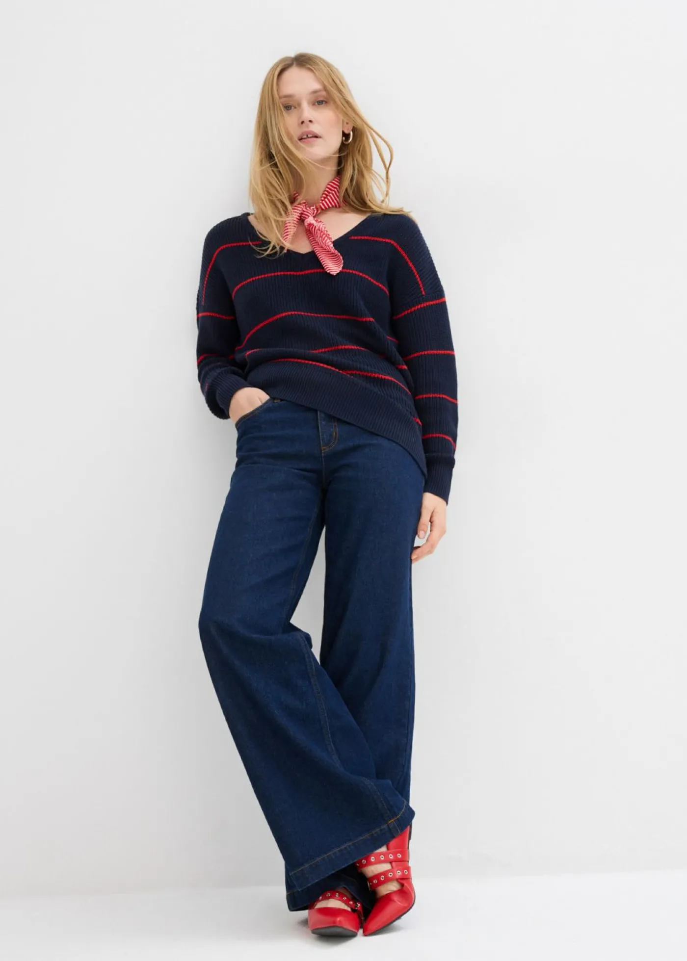 bonprix bonprix Jersey oversize azul marino-fresa con rayas Outlet