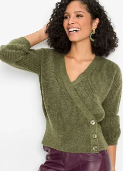 bonprix bonprix Jersey oversize con aspecto cruzado oliva moteado Clearance
