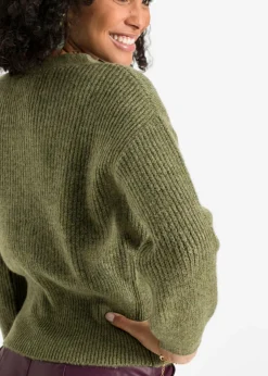 bonprix bonprix Jersey oversize con aspecto cruzado oliva moteado Clearance