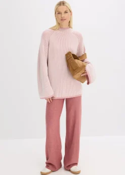 bonprix bonprix Jersey oversize con cuello alto rosa ceniza moteado Outlet