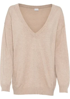 bonprix bonprix Jersey oversize de mezcla de viscosa Beige jaspeado Hot