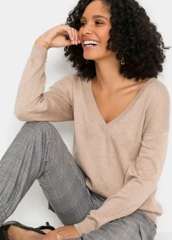 bonprix bonprix Jersey oversize de mezcla de viscosa Beige jaspeado Hot