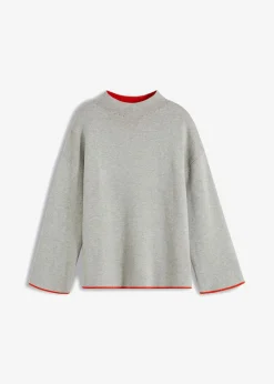 bonprix bonprix Jersey reversible de punto fino Gris claro jaspeado-rojo amapola Best