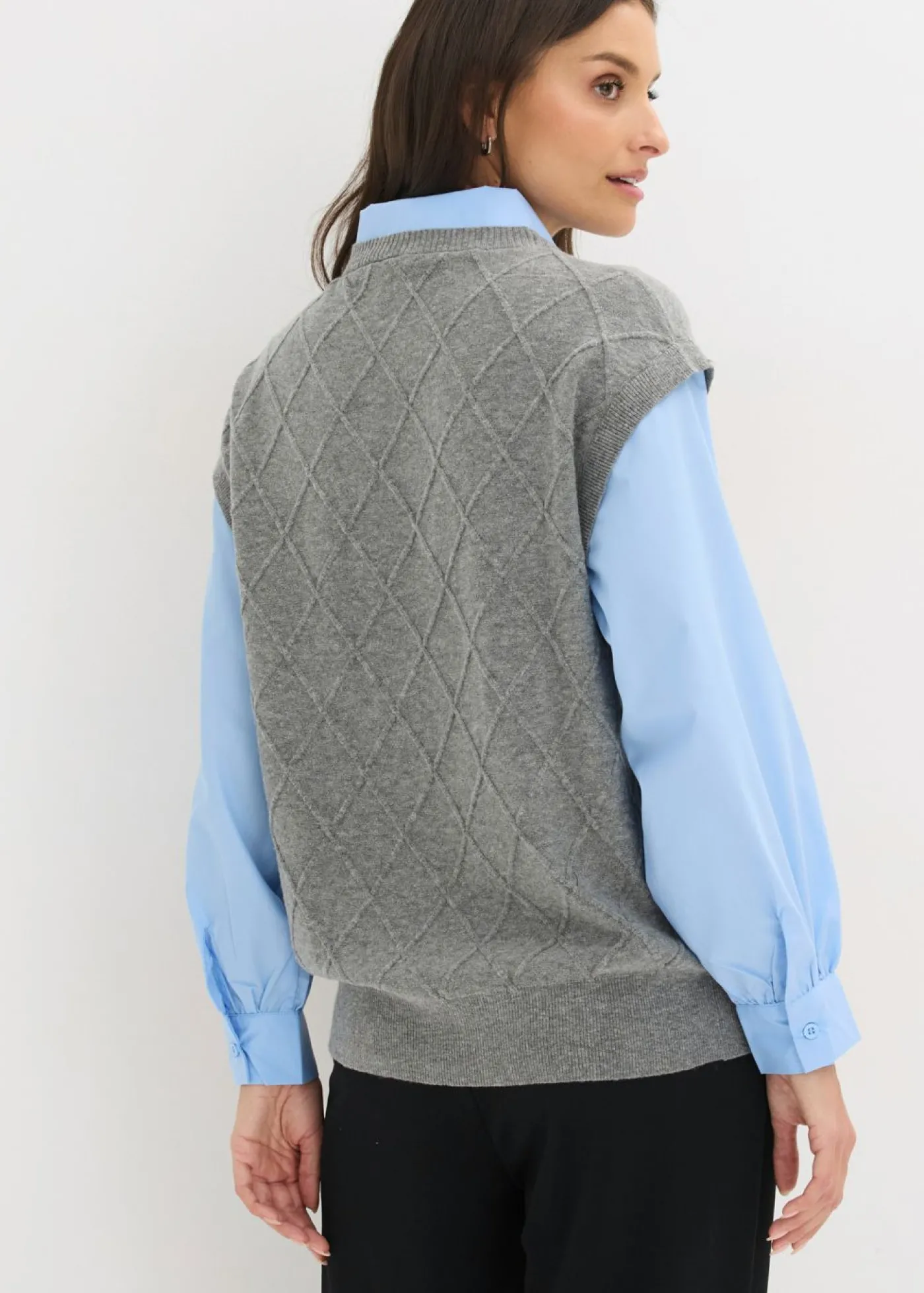 bonprix bonprix Jersey sin mangas con inserto de blusa y contenido de algodón gris jaspeado-azul claro Outlet