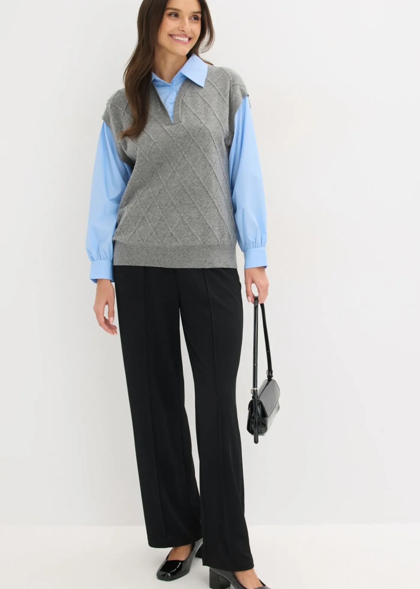 bonprix bonprix Jersey sin mangas con inserto de blusa y contenido de algodón gris jaspeado-azul claro Outlet
