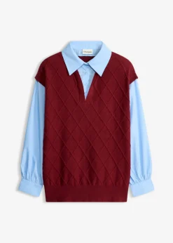 bonprix bonprix Jersey sin mangas con inserto de blusa y contenido de algodón rojo rubí-azul claro Hot