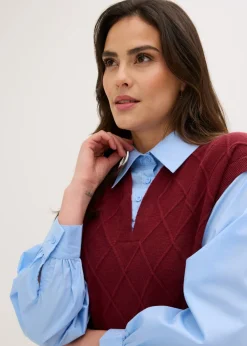 bonprix bonprix Jersey sin mangas con inserto de blusa y contenido de algodón rojo rubí-azul claro Hot