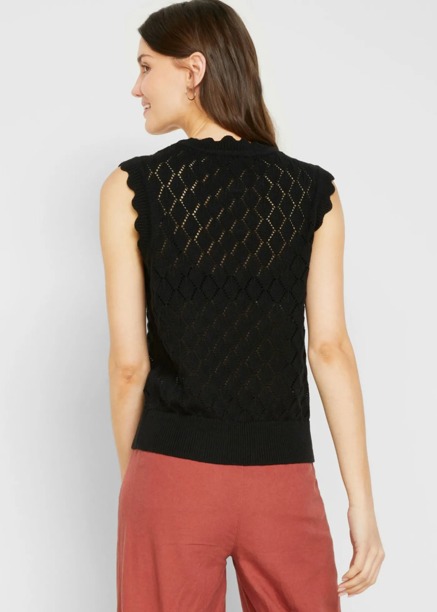bonprix bonprix Jersey sin mangas de ajour de mezcla de algodón Negro Best