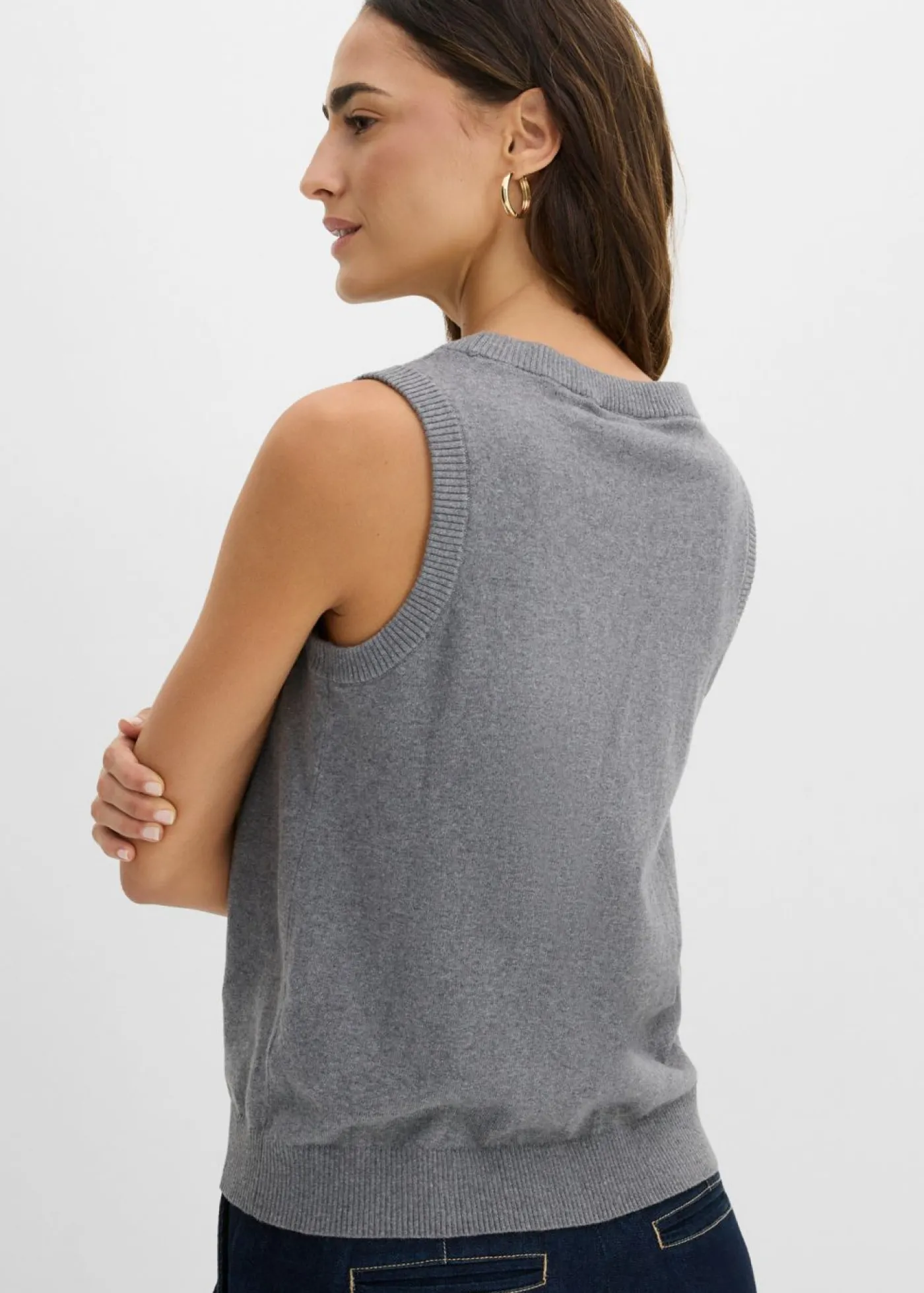bonprix bonprix Jersey sin mangas de algodón orgánico puro gris jaspeado moteado Discount