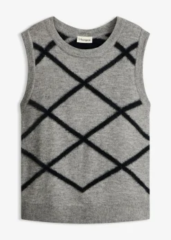 bonprix bonprix Jersey sin mangas de hilo suave Gris jaspeado-negro New