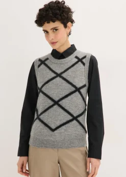 bonprix bonprix Jersey sin mangas de hilo suave Gris jaspeado-negro New