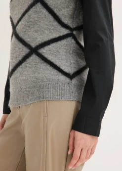 bonprix bonprix Jersey sin mangas de hilo suave Gris jaspeado-negro New