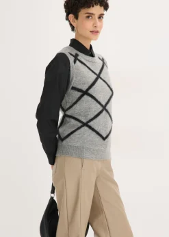 bonprix bonprix Jersey sin mangas de hilo suave Gris jaspeado-negro New