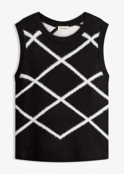 bonprix bonprix Jersey sin mangas de hilo suave Negro-blanco lana Online