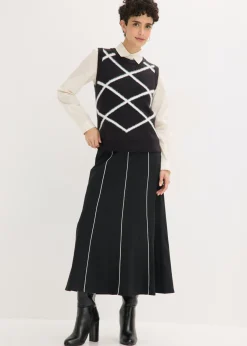 bonprix bonprix Jersey sin mangas de hilo suave Negro-blanco lana Online