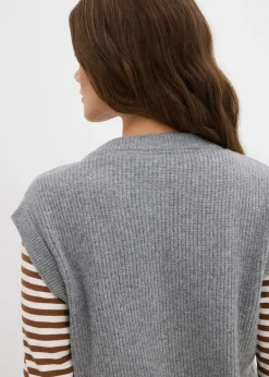 bonprix bonprix Jersey sin mangas de punto grueso Gris jaspeado Online