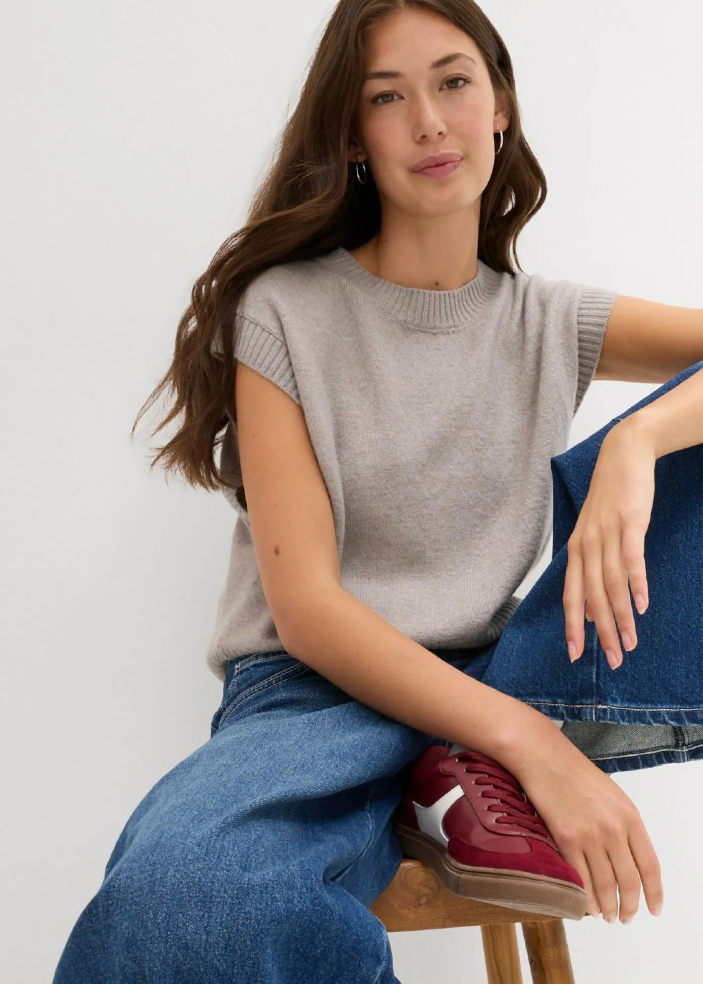 bonprix bonprix Jersey sin mangas oversized Gris claro moteado Discount