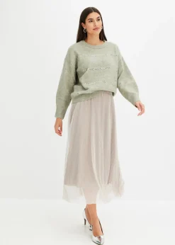 bonprix bonprix Jersey tipo boxy con lentejuelas verde alga moteado Hot