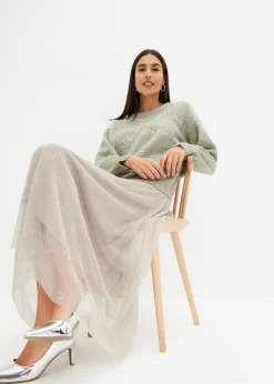 bonprix bonprix Jersey tipo boxy con lentejuelas verde alga moteado Hot