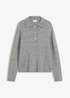 bonprix bonprix Jersey tipo polo con contenido de lana Gris jaspeado Sale