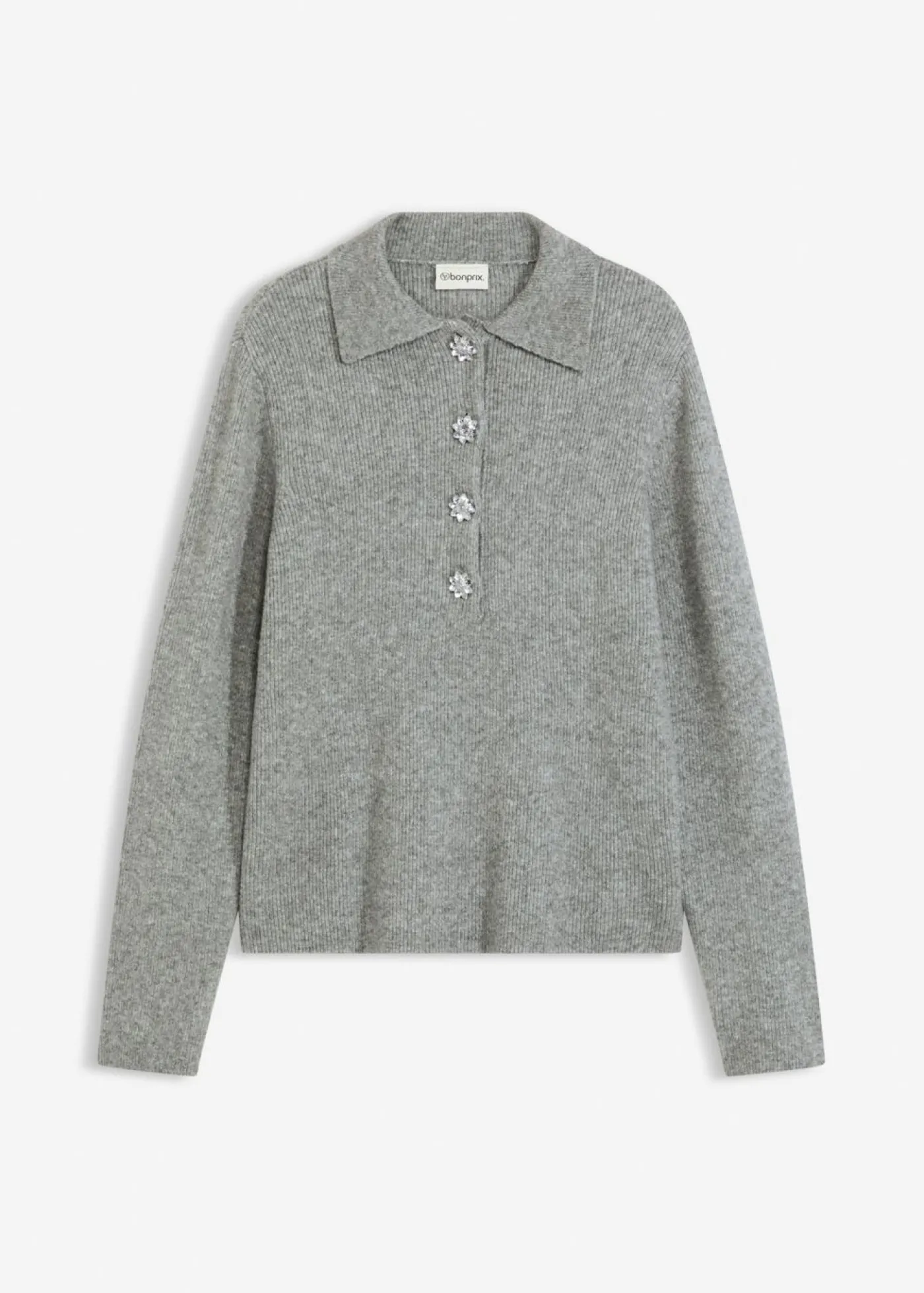 bonprix bonprix Jersey tipo polo con contenido de lana Gris jaspeado Sale