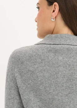 bonprix bonprix Jersey tipo polo con contenido de lana Gris jaspeado Sale
